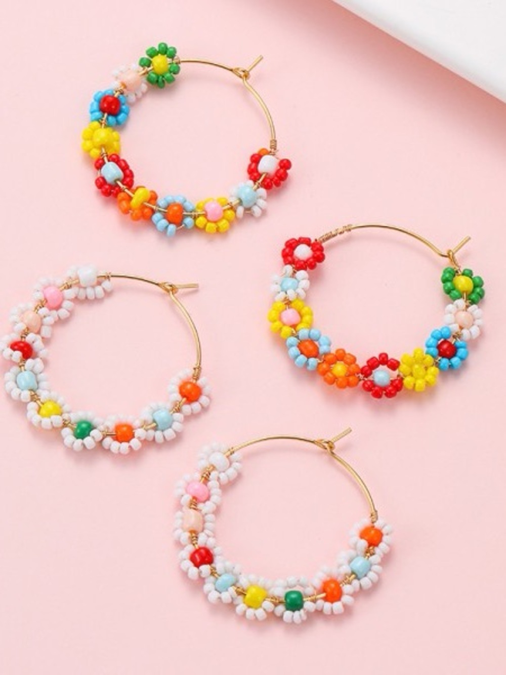 Off white seed bead floral boho western evening rhinestone earrings